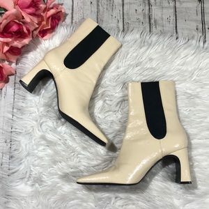 NWT Zara Patent Leather Square Toe Heeled Boots